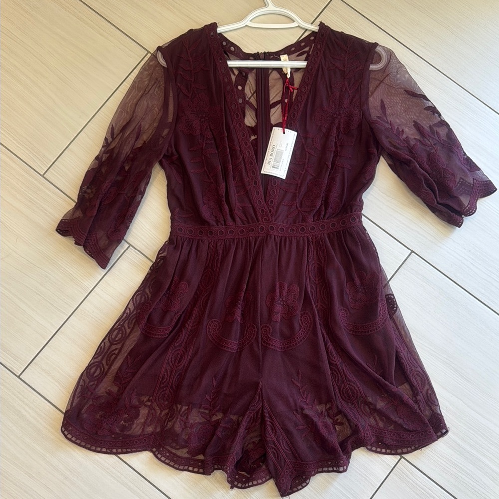 Elegant Lace Burgundy Romper